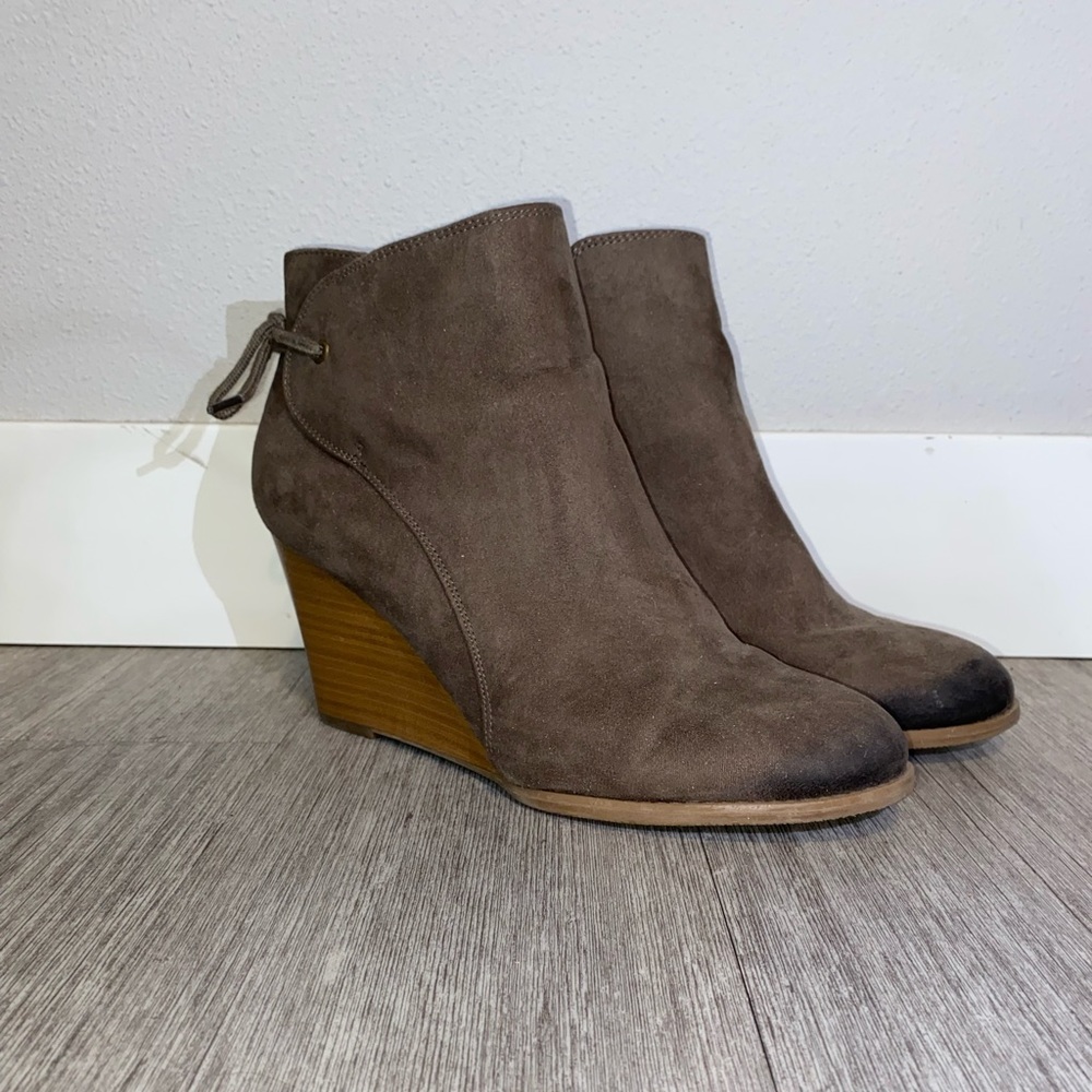 Madeline Girl Grey Suede Wedge Booties
